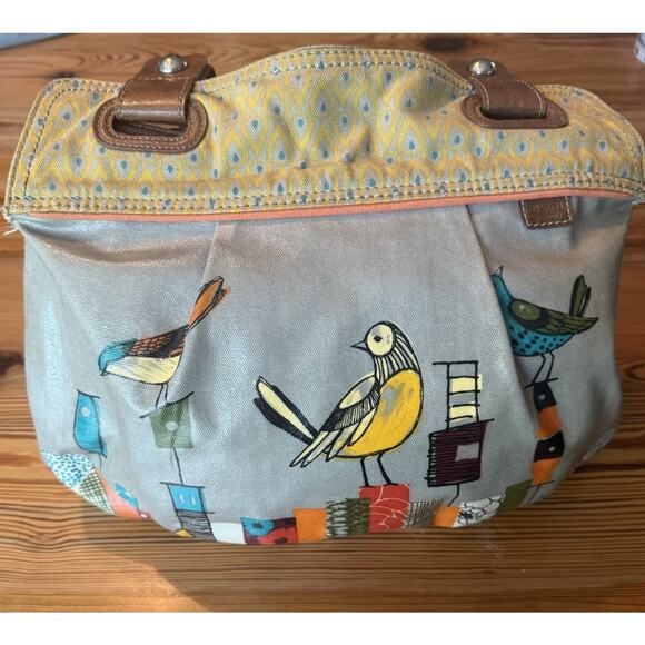 Fossil Handbags - FOSSIL Key-Per Tote Gray Coated Canvas Shoulder Bag Purse City Birds GUC